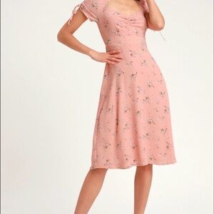 Lulu's Pink Floral Midi Dress